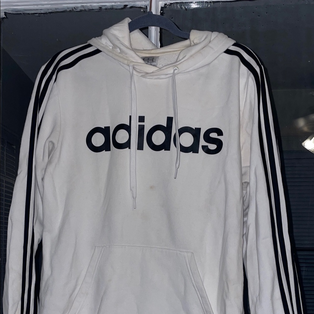 Adidas White Hoodie with Iconic Stripes